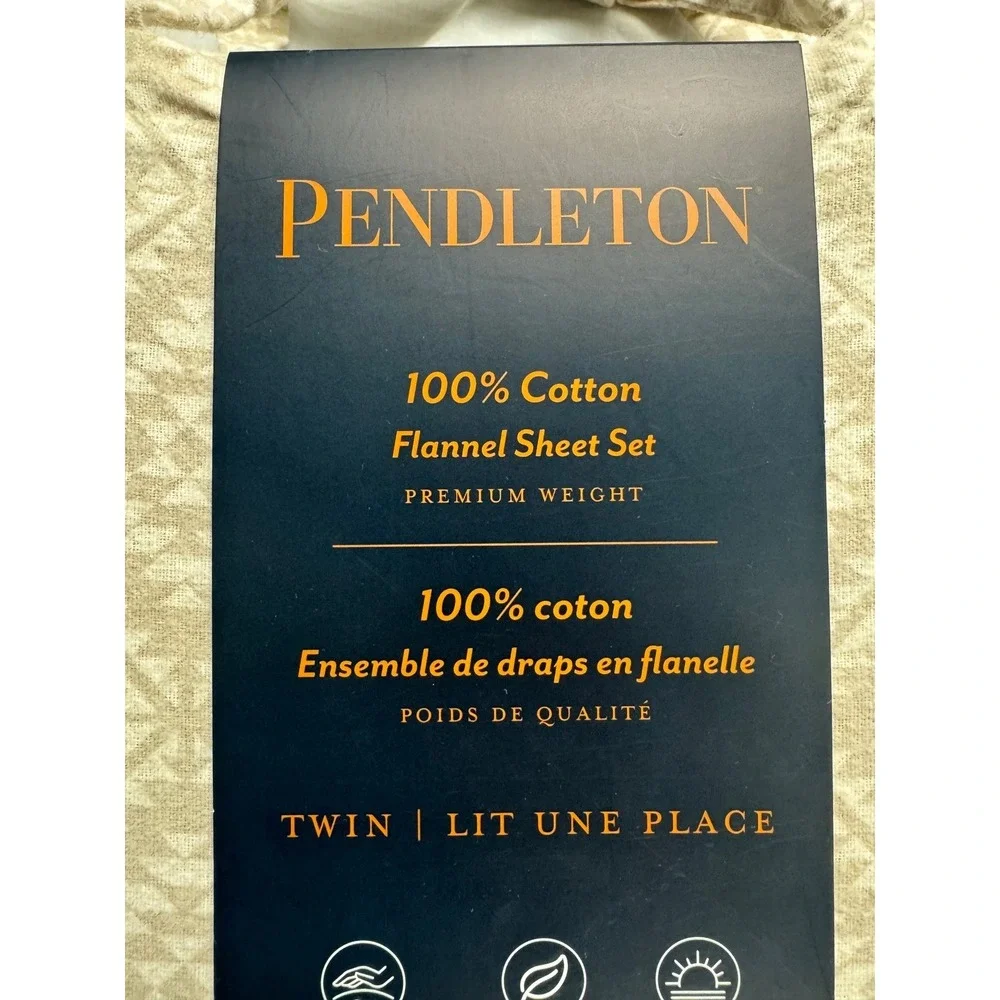 Pendleton Twin Flannel Sheet Set 100% Cotton Premium Weight Tan Geometric New